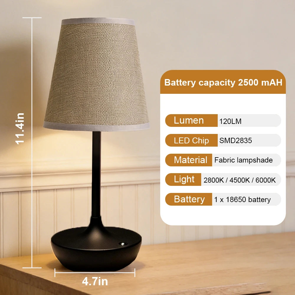 Rechargeable LED Table Lamps Simple Classic Lamp Dimmable USB Fabric Lampshade Bedroom Bedside Lighting Decoration Peaceful Pleasures Health and Wellness Black