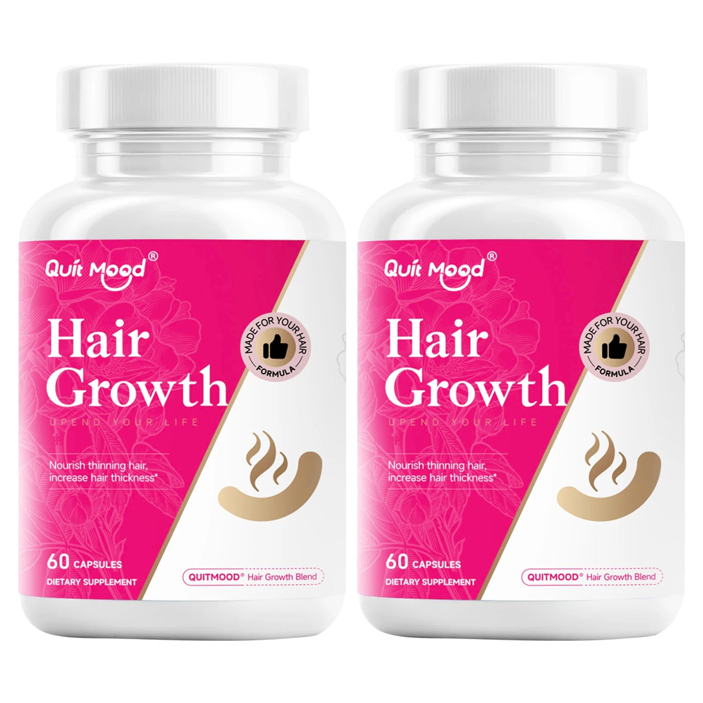 Quit Mood Hair Growth Capsules | QUITMOOD® Blend with Collagen Type II & Biotin | 60 Capsules, 30-Day Supply for Thicker Hair Peaceful Pleasures Health and Wellness 2 bottles United States