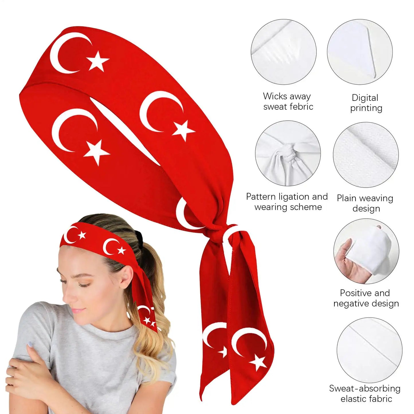 Turkey Flag Wide Sports Headband – Unisex Yoga Gym Running