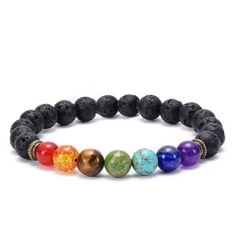 8mm Men Bracelets Black Lava Beads Bracelet Tiger Eye Adjustable Braided Rope Bangles Couple Distance Women Yoga Healing Jewelry Peaceful Pleasures Health and Wellness B-Elastic rope 8mm