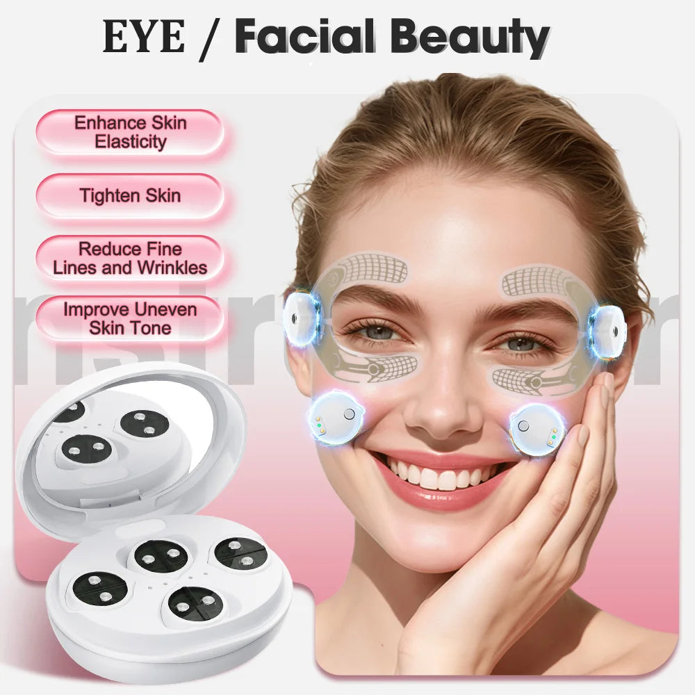 Micro-current Face/Eye Beauty Massager 660nm Red Light with Gel Patch Portable Pads Rejuvenation Dark Circles Eye Lines Remover Peaceful Pleasures Health and Wellness eye and face