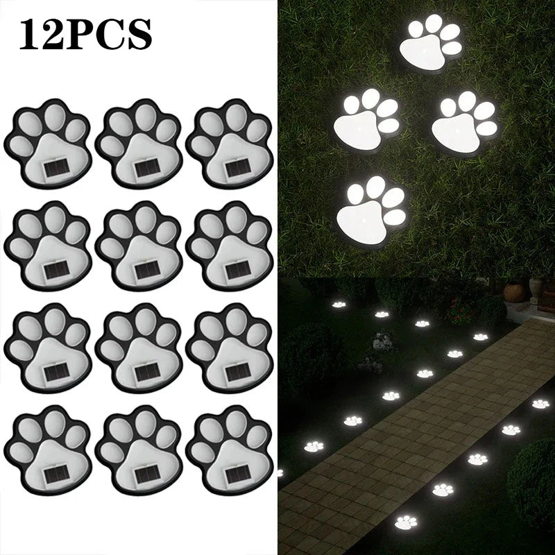 Solar LED Paw Print Garden Lights – Waterproof 4–12 Pack