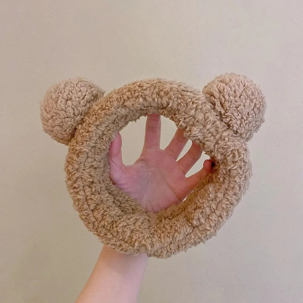 Cute Bear Hair Band Women's Face Wash Facial Mask Makeup Headwear Plush Hair Band Anti Slip Hair Band Hair Hccessories Peaceful Pleasures Health and Wellness coffee