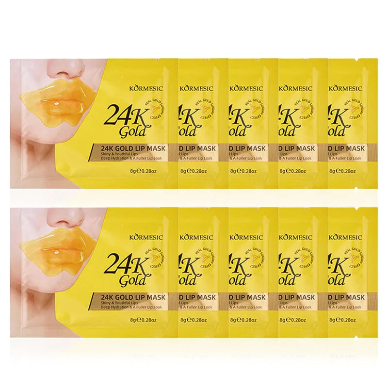 24K Gold Collagen Lip Mask – Hydrating Plumping Gel Patches 10pc