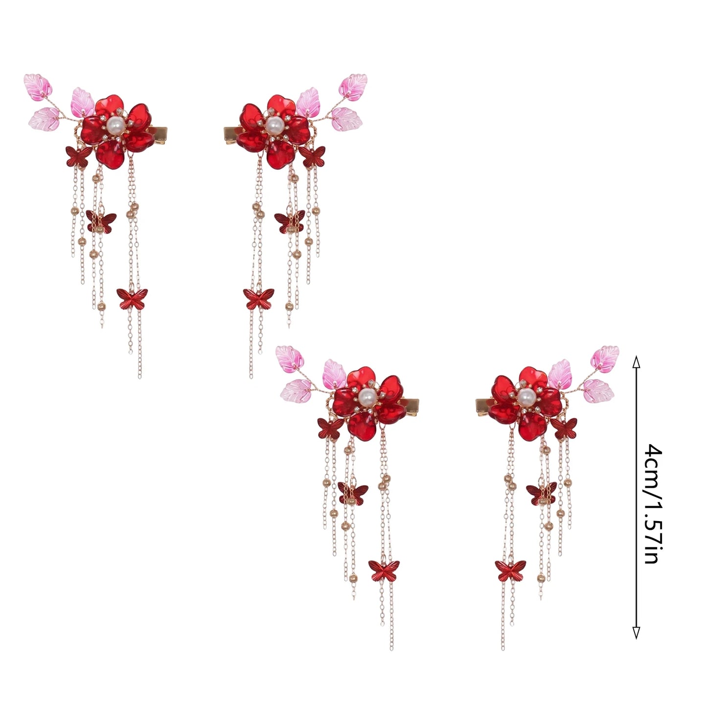 Butterfly Crystal Tassel Hair Clip Symmetrical Double Buns 2 Pairs Alloy Elegant Design for Festival and Daily Use Peaceful Pleasures Health and Wellness