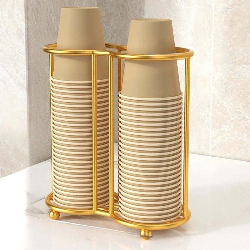 1pc Luxury Disposable Cup Storage Holder Water Tea Cups Dispenser Rack Shelf with Longer Stick Mug Display Stand Home Organizer Peaceful Pleasures Health and Wellness gold2-No Cup