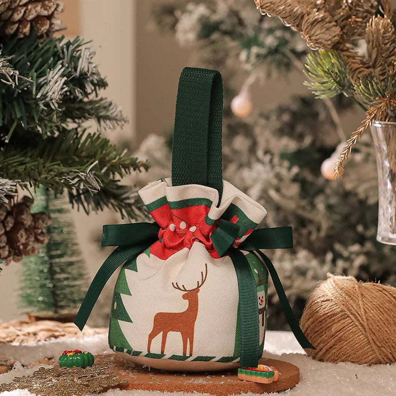 2025 Creative Handheld Canvas Apple Bag with Bow Christmas Gift Bag Christmas Eve Apple Gift Box Christmas Gift Peaceful Pleasures Health and Wellness A 10x20CM