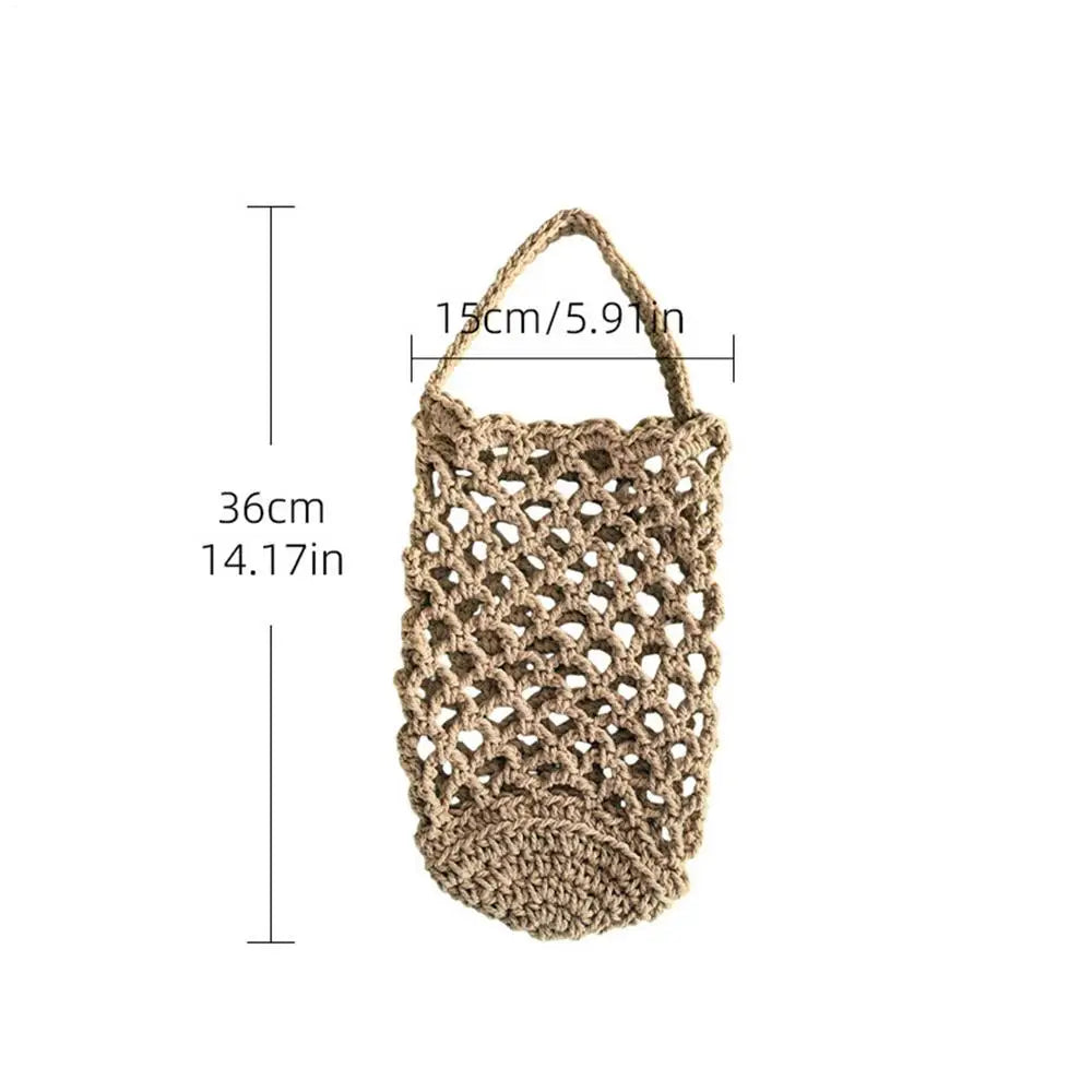 Boho Wall-Mounted Wicker Basket – Fruit & Veggie Kitchen Organizer
