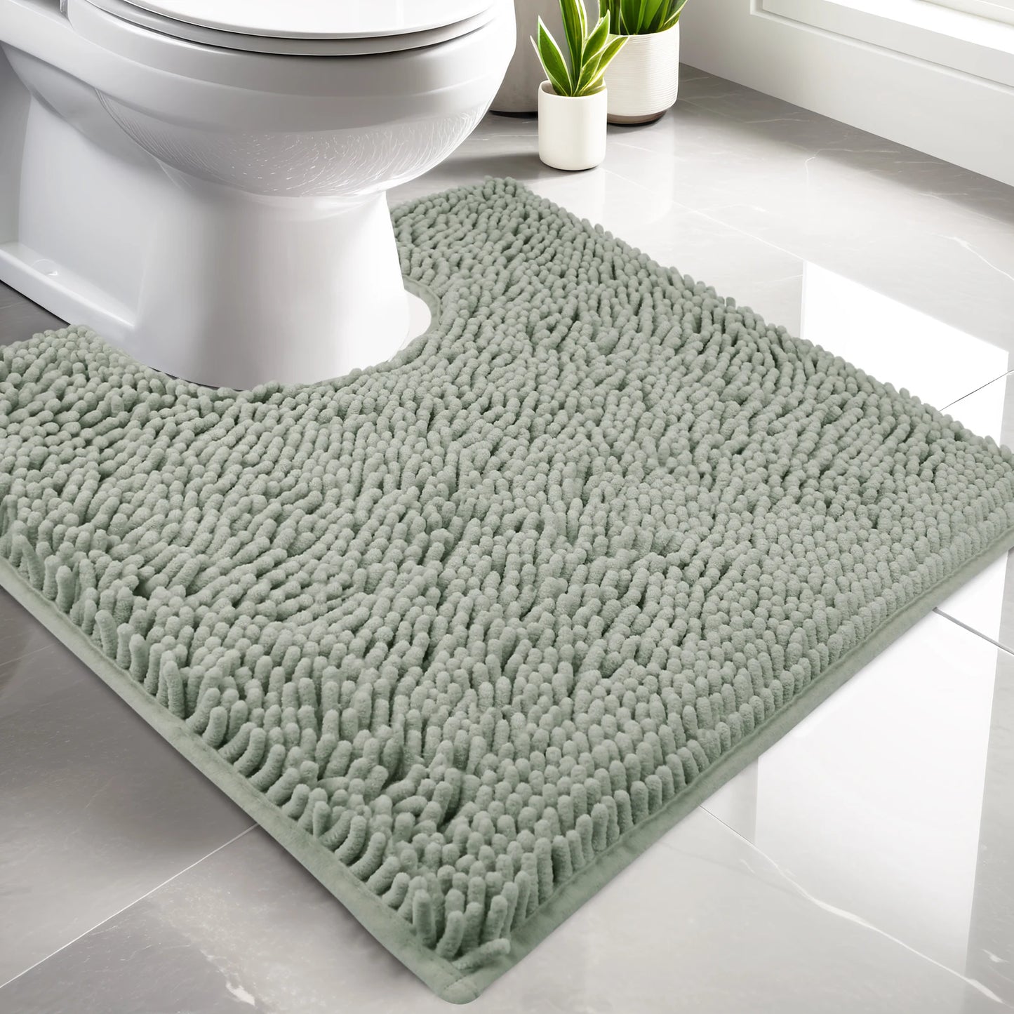 U-Shape Toilet Mat Non-Slip Shaggy Soft Pedestal Mat for Bathroom, Water Absorbent bath mat oilet Mat for Floor Dry Pedestal Mat Peaceful Pleasures Health and Wellness Chenille 3