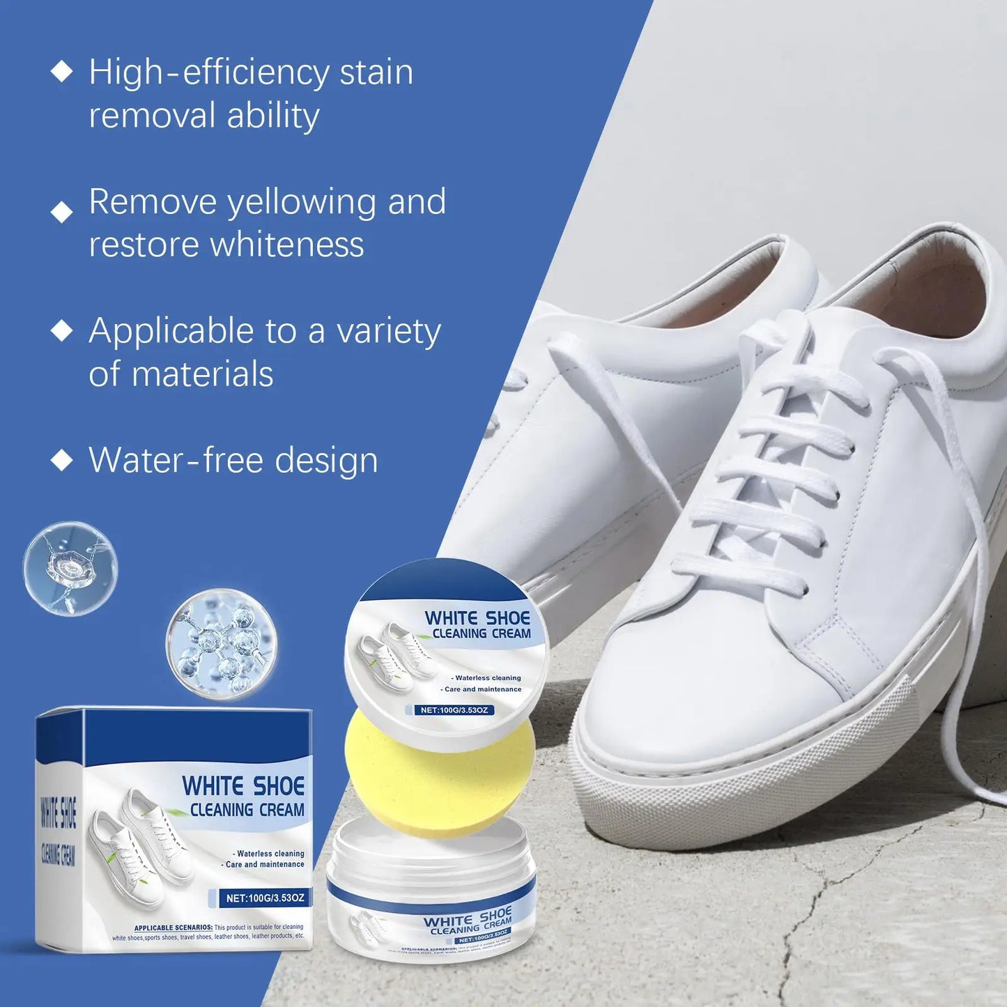 White Shoe Cleaning Cream with Sponge | Whitening & Brightening