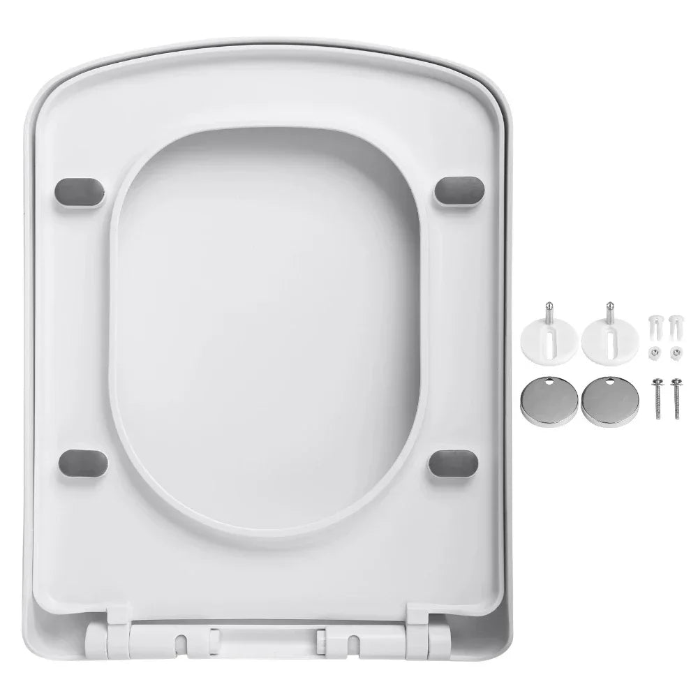 Square Slow-Close Toilet Seat Lid Cover Set Quick Release Thicken Replacement Universal Easy Installation For Home Peaceful Pleasures Health and Wellness White Square