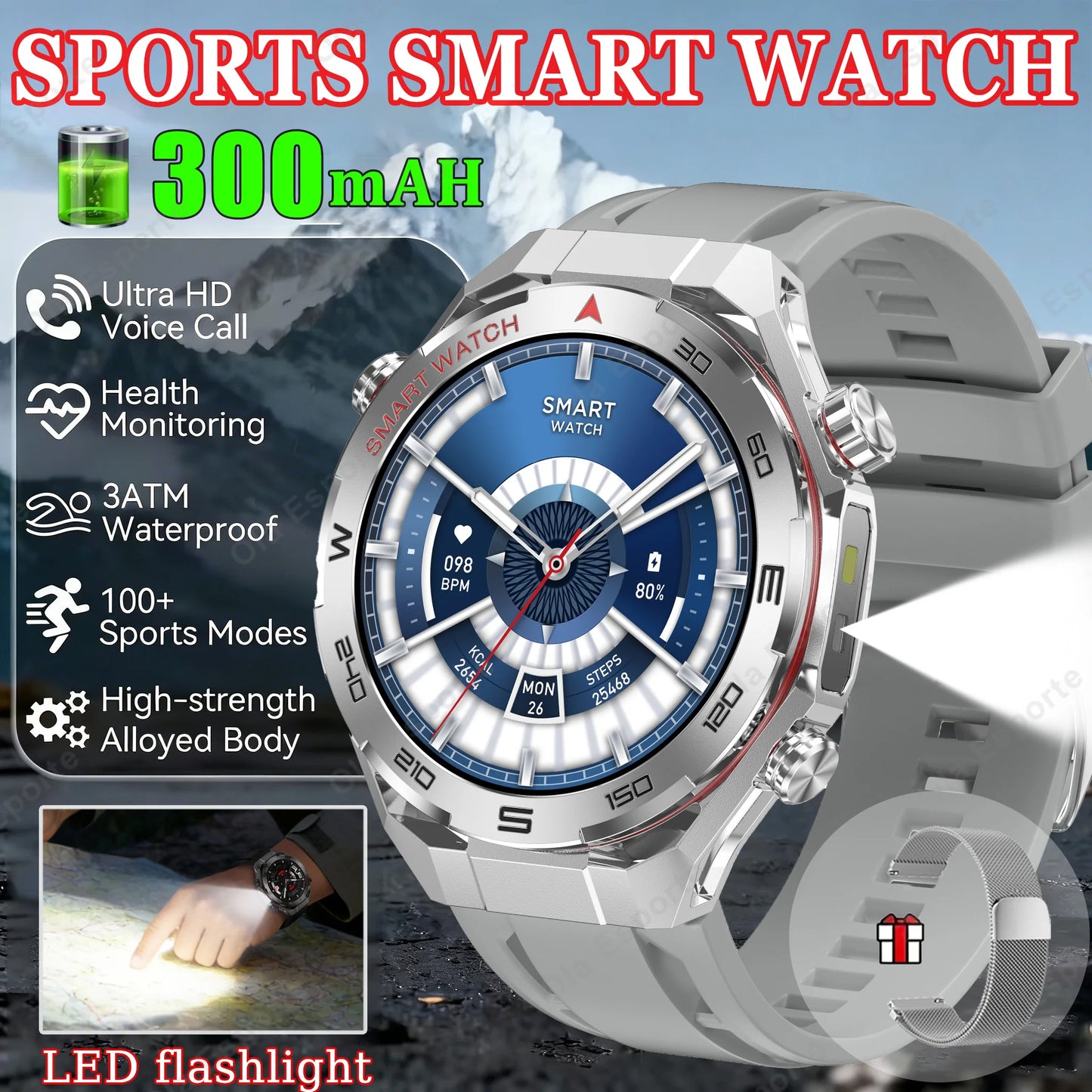 Military Men Smart Watch Health Monitor Wireless Call Smartwatch Fitness IP68 Waterproof Sports Watches for Men Android HT30 Peaceful Pleasures Health and Wellness Silver22Milan