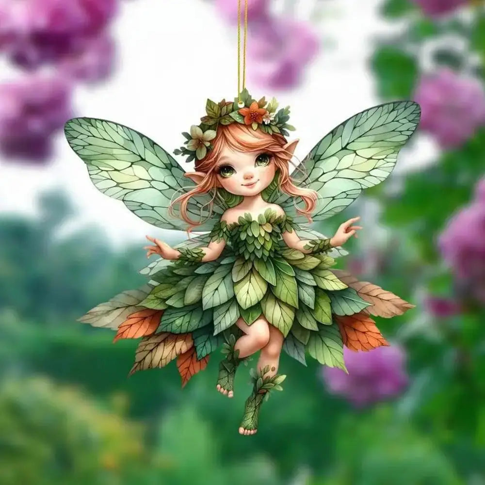 Acrylic Green Fairy Elf Car Rearview Mirror Pendant Charm