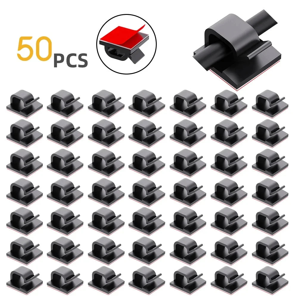 50-Pack Self-Adhesive Cable Organizer Clips | Wire Cord Holder