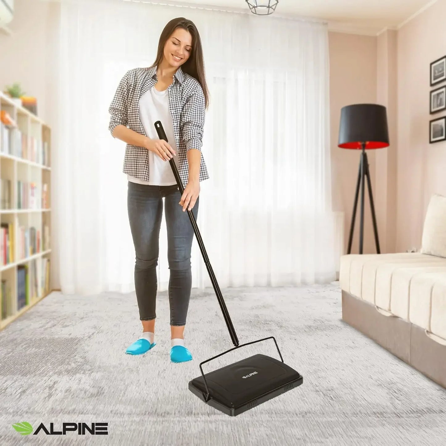 Cordless Manual Carpet Sweeper with Triple Brush for Multi-Surface Floors - Easy Cleaning on Hardwood and Carpets Peaceful Pleasures Health and Wellness