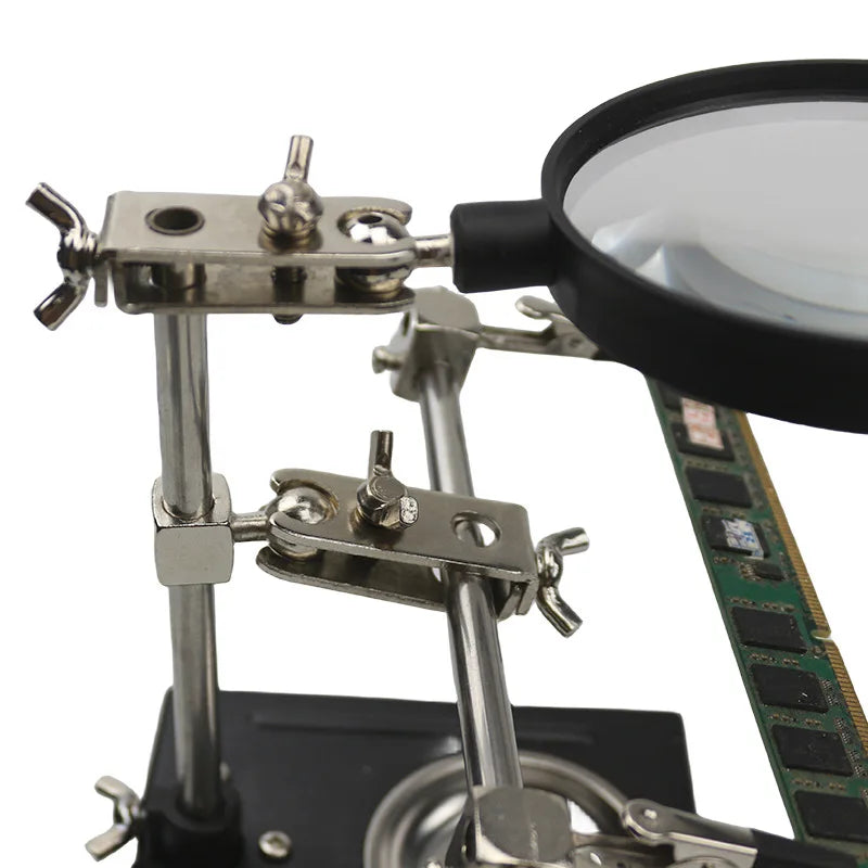 Iron Frame Bracket Maintenance Circuit Board Magnifying Glass, 3 Hand Welded 90Mm Lens, 6X Magnification Peaceful Pleasures Health and Wellness
