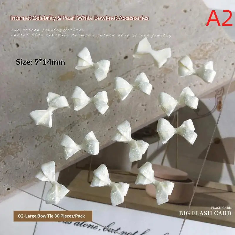 30PCS Pearlescent White Mini Resin Ribbon Bow Nail Art Decoration Bow Nail Charms Supplies For Manicure DIY Peaceful Pleasures Health and Wellness A2