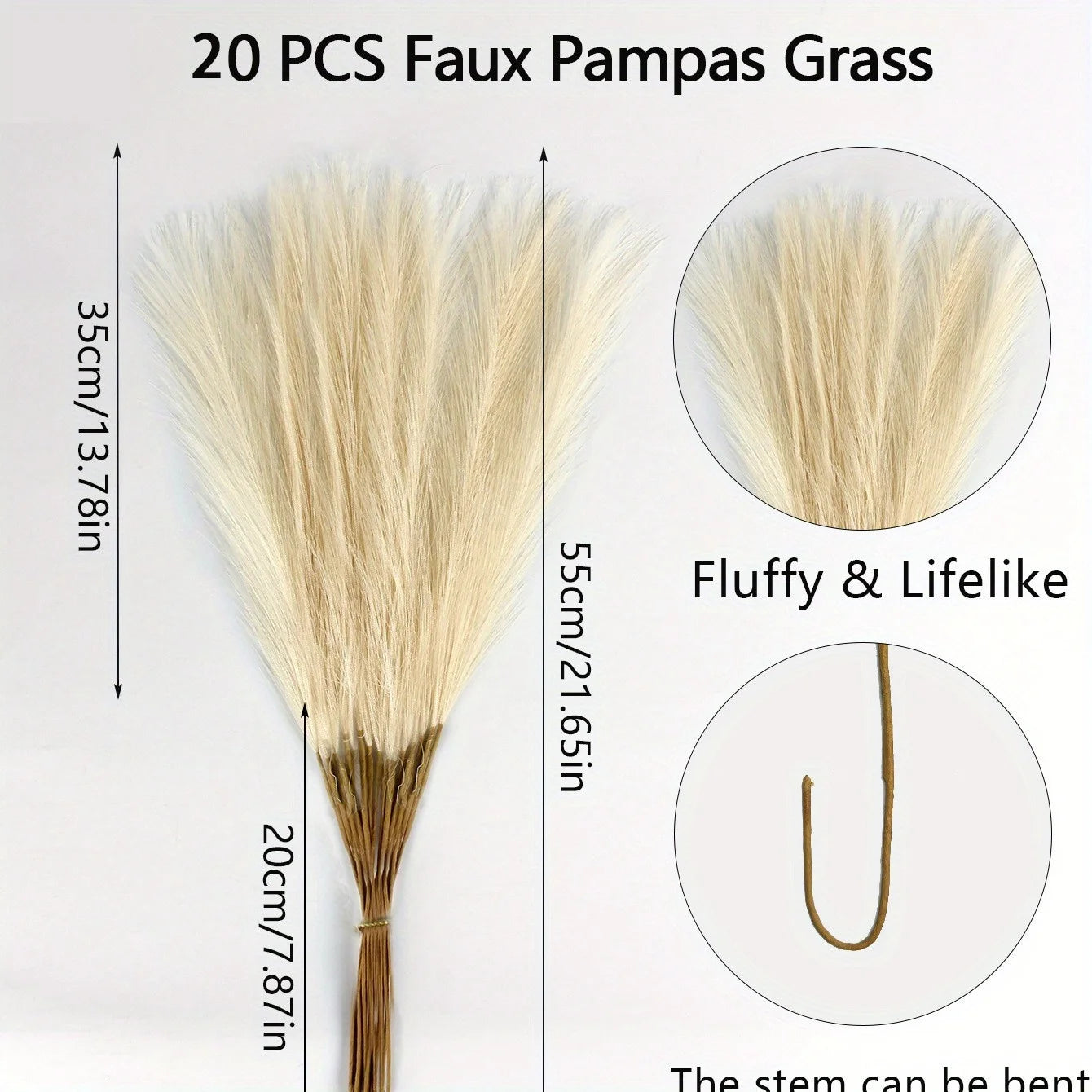 20Pcs Artificial Pampas Grass 21.6" | Fluffy Boho Home Decor
