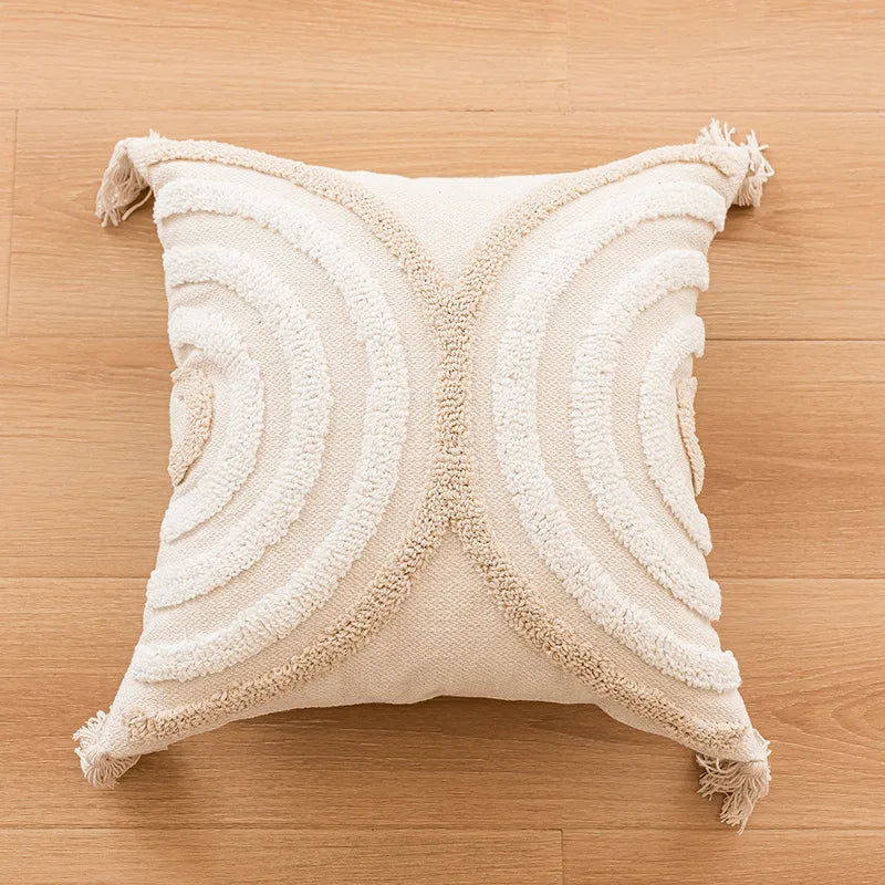 Boho Tassel Throw Pillow Cover | Soft Cotton Cushion 18x18