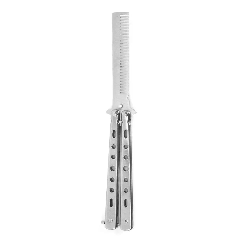 Foldable Comb Stainless Steel Practice Training Butterfly Knife Comb Beard Moustache Brushe Salon Hairdressing Styling Tool Peaceful Pleasures Health and Wellness 2