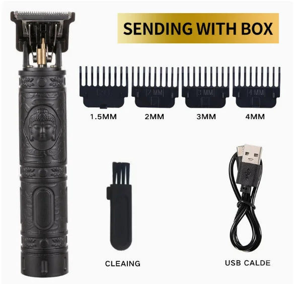 Vintage T9 Electric Hair Clipper Professional Men's Rechargeable Barber Trimmer for Men Dragon Buddha Design Peaceful Pleasures Health and Wellness DARK GRAY