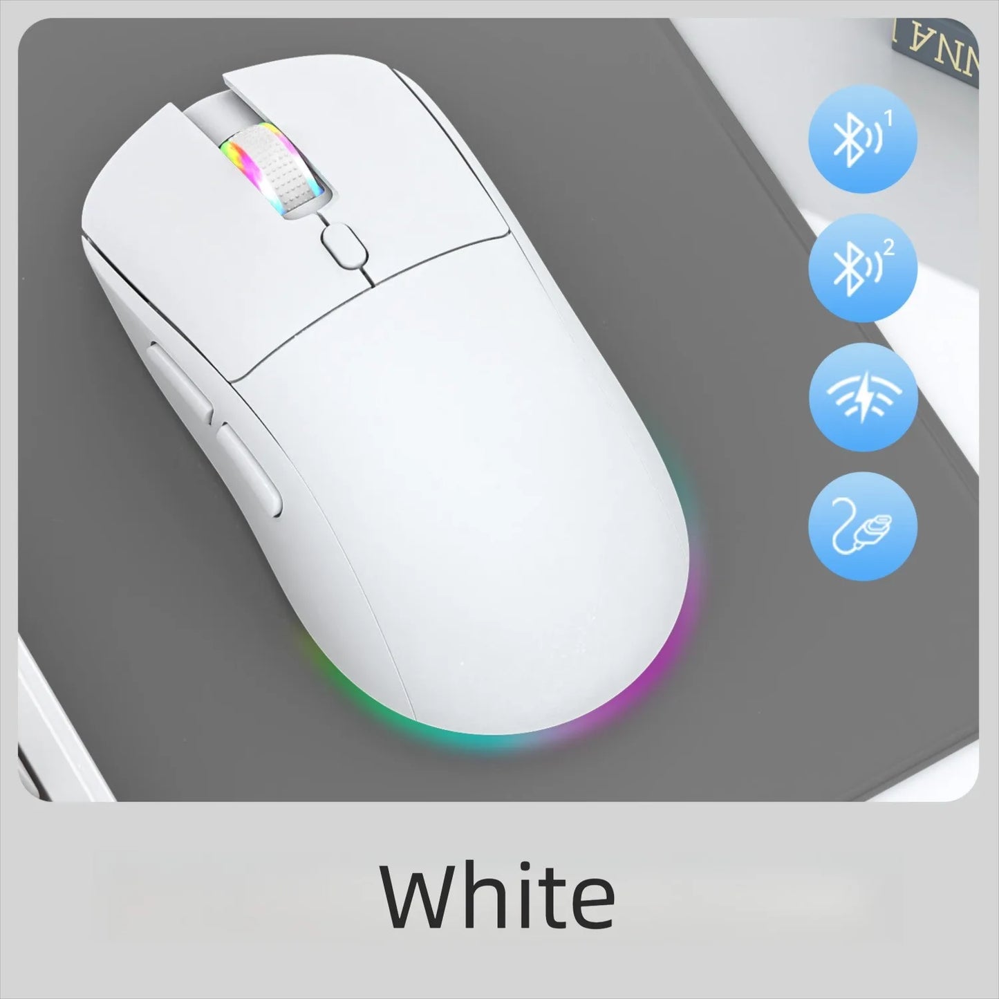 Tri-mode RGB Gaming Mouse Dual BT/2.4G/USB Wired Mouse Rechargeable Mouse 6 Button 4800DPI Bluetooth 5.3 Mouse for Laptop Tablet Peaceful Pleasures Health and Wellness WHITE