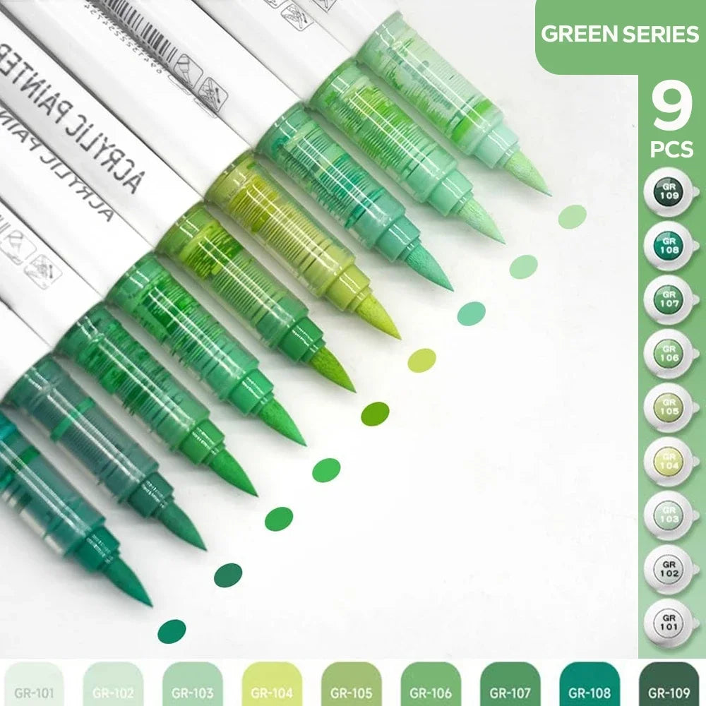 9-Piece Acrylic Brush Marker Set – Pro Art Markers for Artists