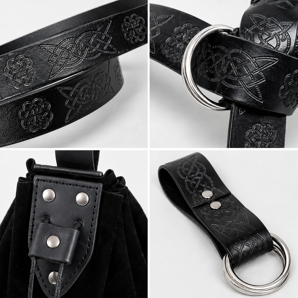 Celtic Leather Belt Pouch Medieval Waist Bag Ring Holder Adjustable