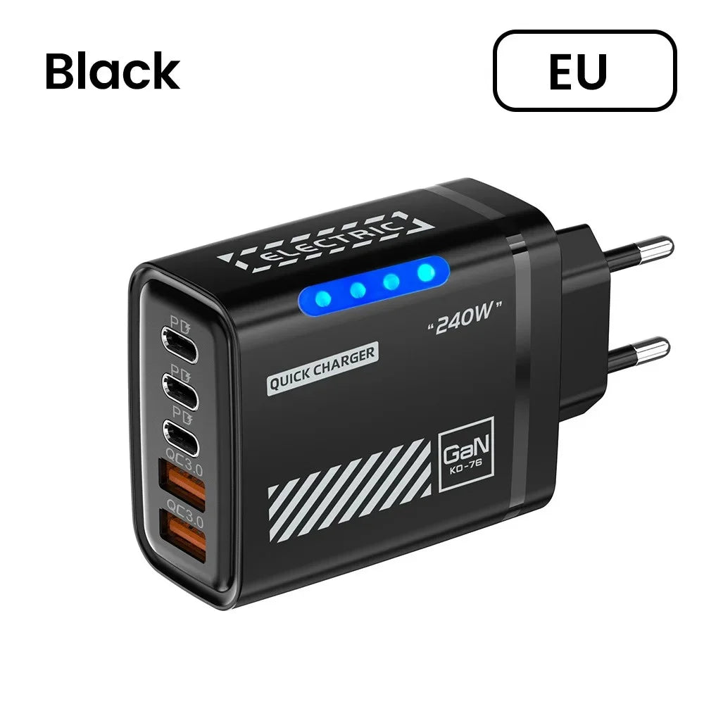 5-in-1 GaN 240W Desktop Fast Charger | 3 PD + 2 USB Ports