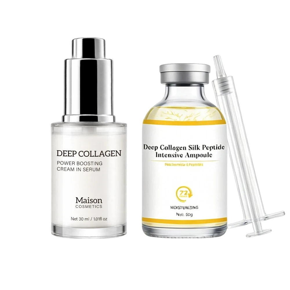 Collagen Serum Set, Collagen Silk Peptide Intensive Ampoule & Collagen Boosting Cream in Serum,Hydration & Firm, Korean Skincare Peaceful Pleasures Health and Wellness 2PCS Set