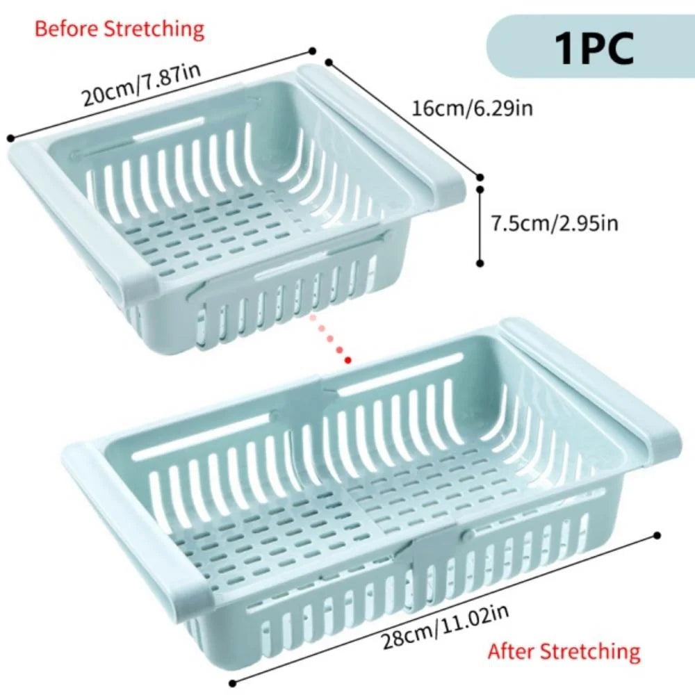 Expandable Fridge Drawer Organizer – Pull-Out Shelf Storage Rack Fridge Shelf Organizer Peaceful Pleasures Health and Wellness 1Pc Blue