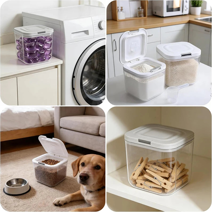 Laundry Pods Container with Press-and-Pop Lid – Detergent Powder Jar & Laundry Room Organizer