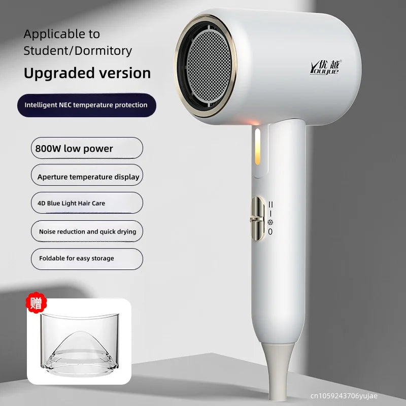 New Portable Folding Hair Dryer 2300W High-Power Constant Temperature Negative Ion Home Hair Salon Dormitory Hair Dryer 220V Peaceful Pleasures Health and Wellness 800W-white US