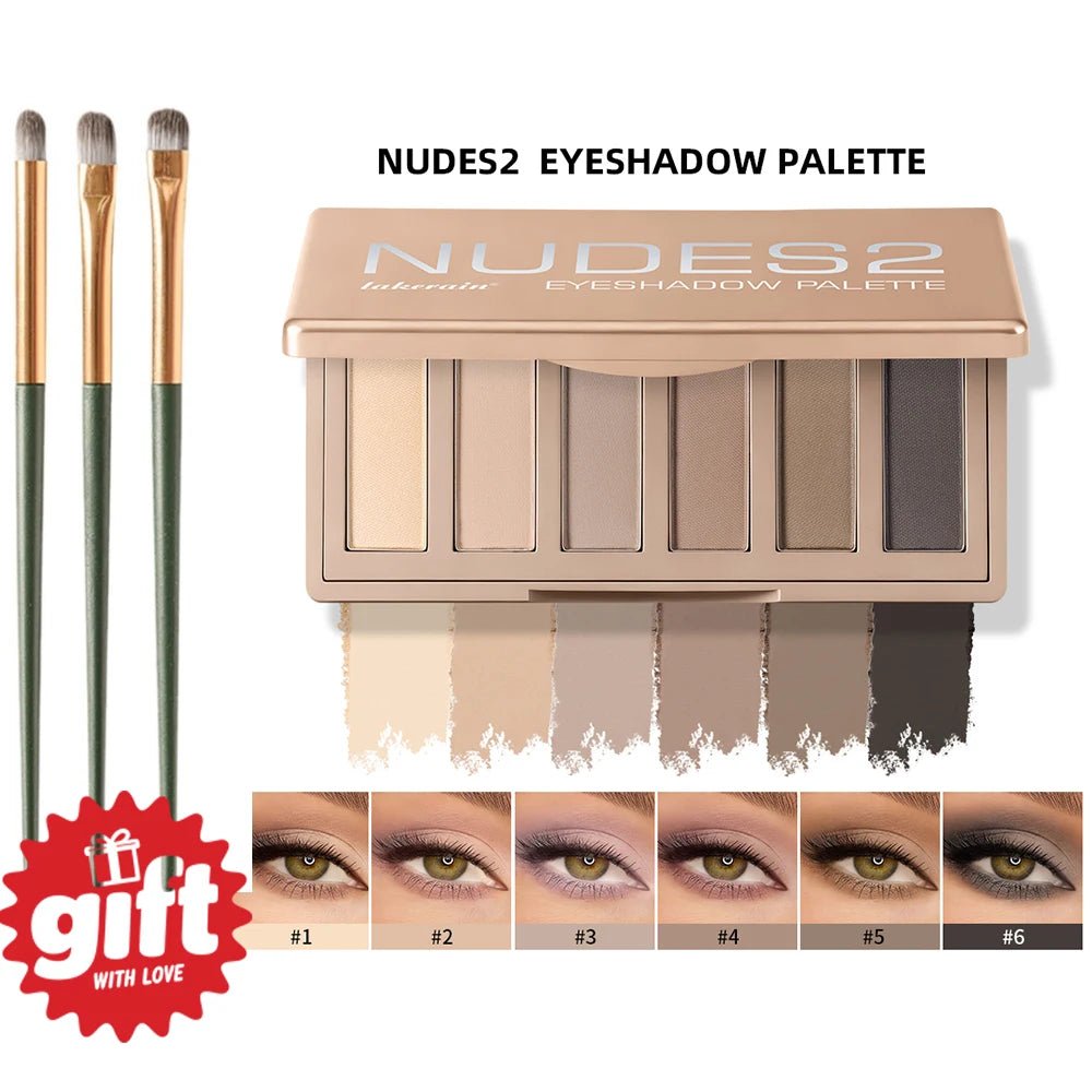 Lakerain 6 Color Eyeshadow Palette Matte Long-Lasting Waterproof Blendable Color High Pigment Nude Party Daily Stage Makeup Peaceful Pleasures Health and Wellness With Brush