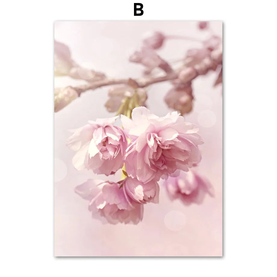 1pc frameless Canvas painting Spring Pink Rose Peony Sakura Dandelion Orchid Sparrow Car Garden Posters Flower Wall Art Canva Peaceful Pleasures Health and Wellness B 40x60cm Unframed