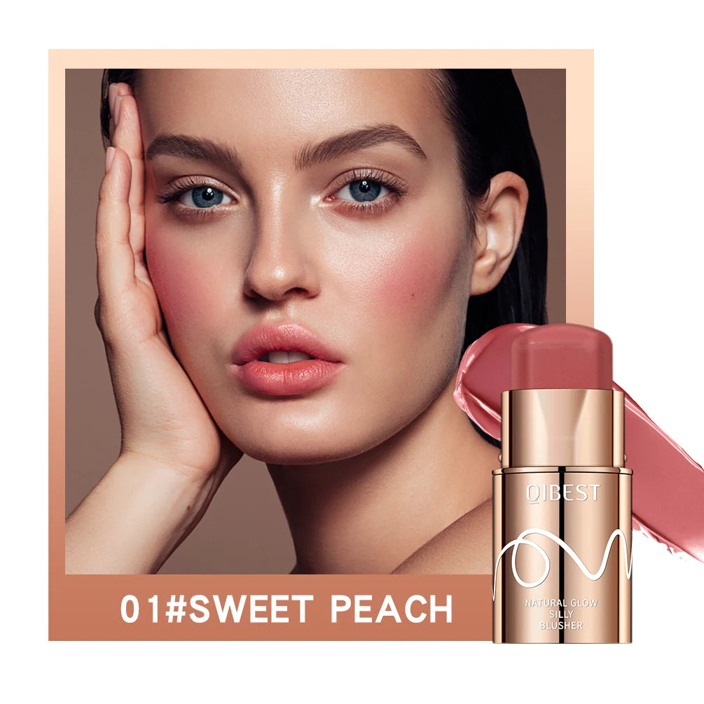 QIBEST Multi-Use blush stick solid Moisturizer Shadow Lips Cheek Blusher Pink Red Orange Waterproof Peach Creamy Makeup Stick Peaceful Pleasures Health and Wellness 01 SWEET PEACH
