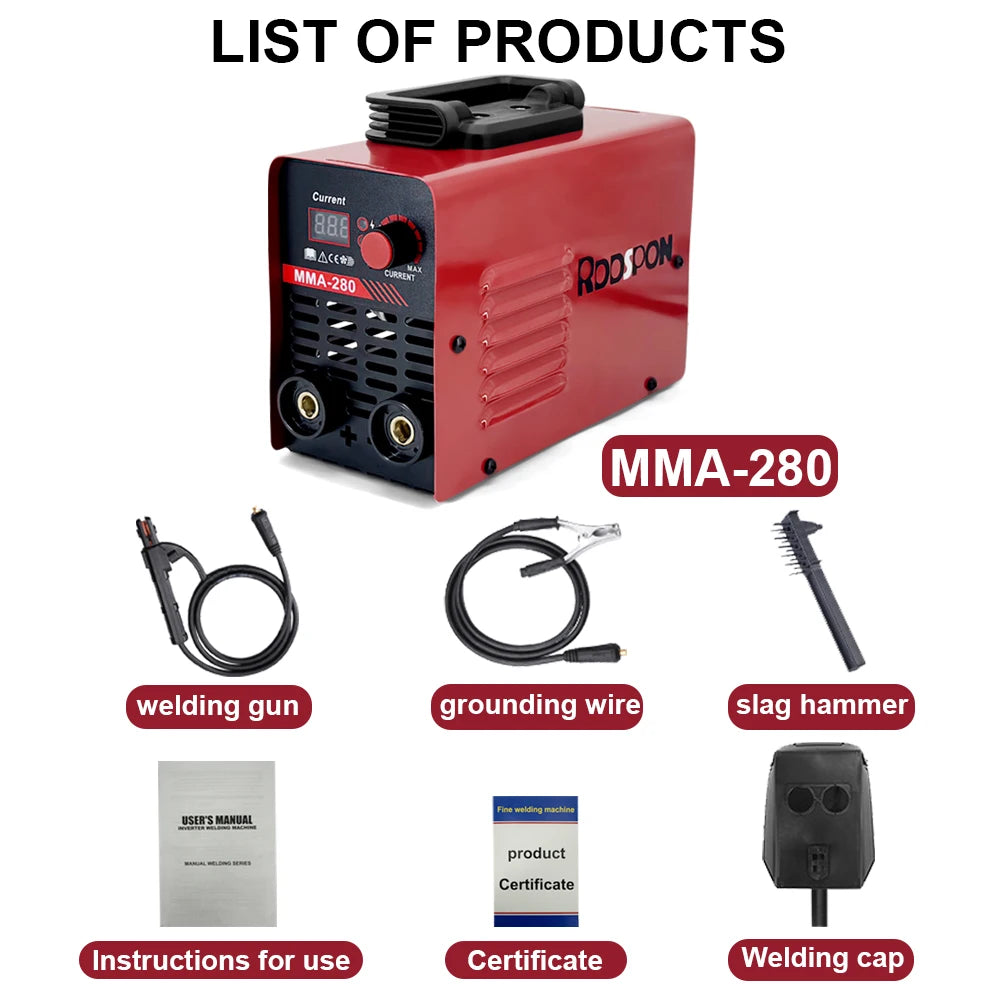 MMA ARC Welding Machines ARC Current Adjustable LED Digital Display Electric Welding Equipment Car Repairing Tools for Household Peaceful Pleasures Health and Wellness Red Set