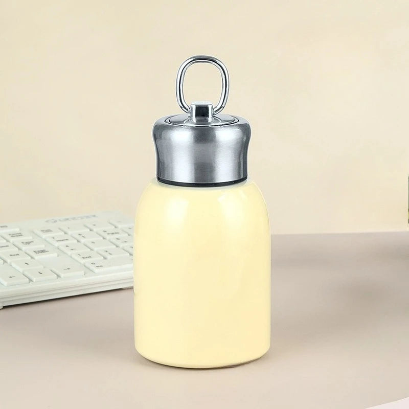 Stainless Steel Insulated Cup Portable Outdoor Mini Hanging Ring Cute Water Cup Camping Travel and Hiking Peaceful Pleasures Health and Wellness Yellow-300ML