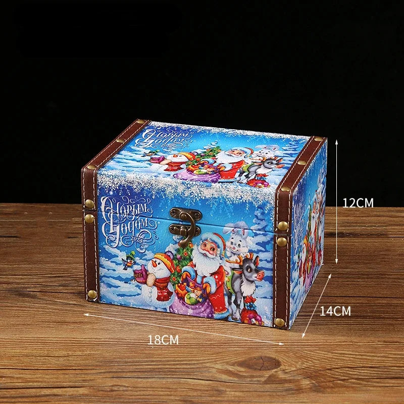 Christmas Gift Box Vintage Leather Jewelry Case with Lock Mini Wooden Dustproof Storage Box for Living Room Bedroom Child Peaceful Pleasures Health and Wellness Ice and Snow World