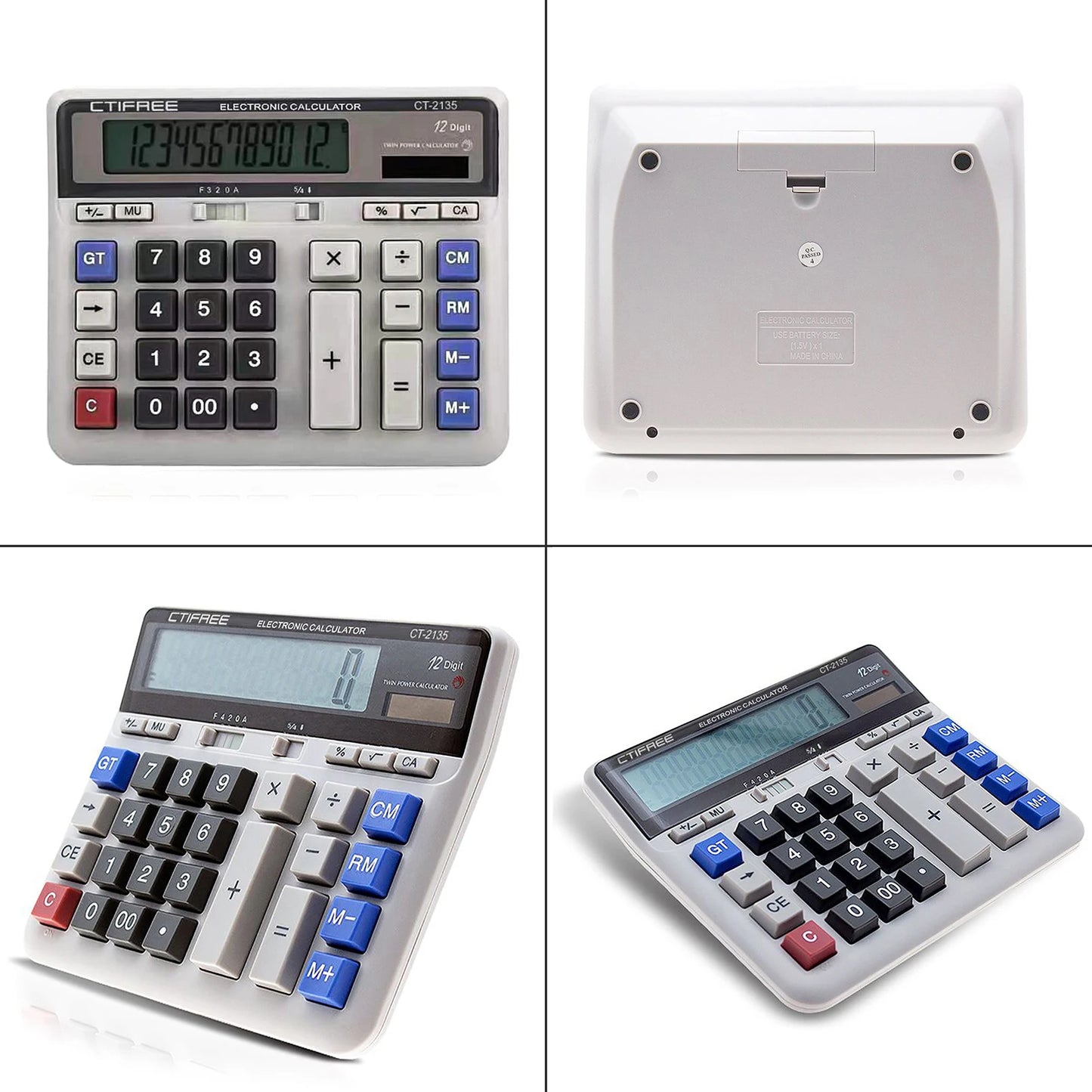 Aibecy 12-Digit Solar Battery Desktop Calculator Big Button