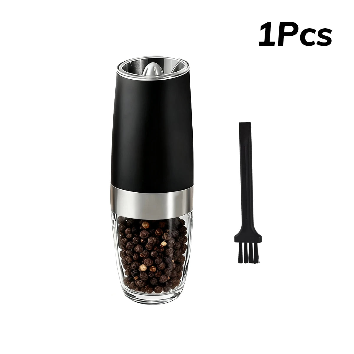 1/2pcs Gravity Electric Pepper and Salt Stainless Steel Grinder Set with Adjustable Coarseness Operated LED Light Peaceful Pleasures Health and Wellness Black1PCS United States
