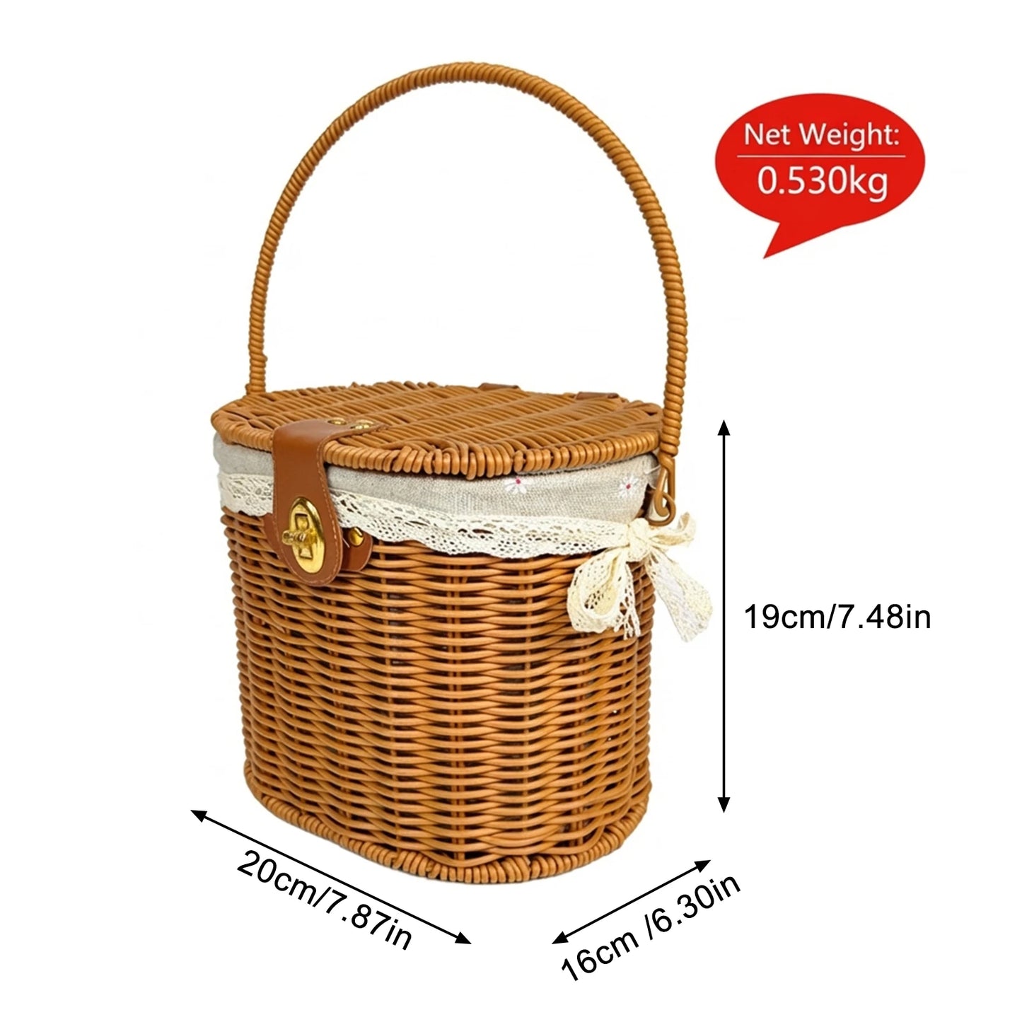 Vintage Country Style Picnic Basket with Belt Buckle Decoration for Outdoor Use Peaceful Pleasures Health and Wellness