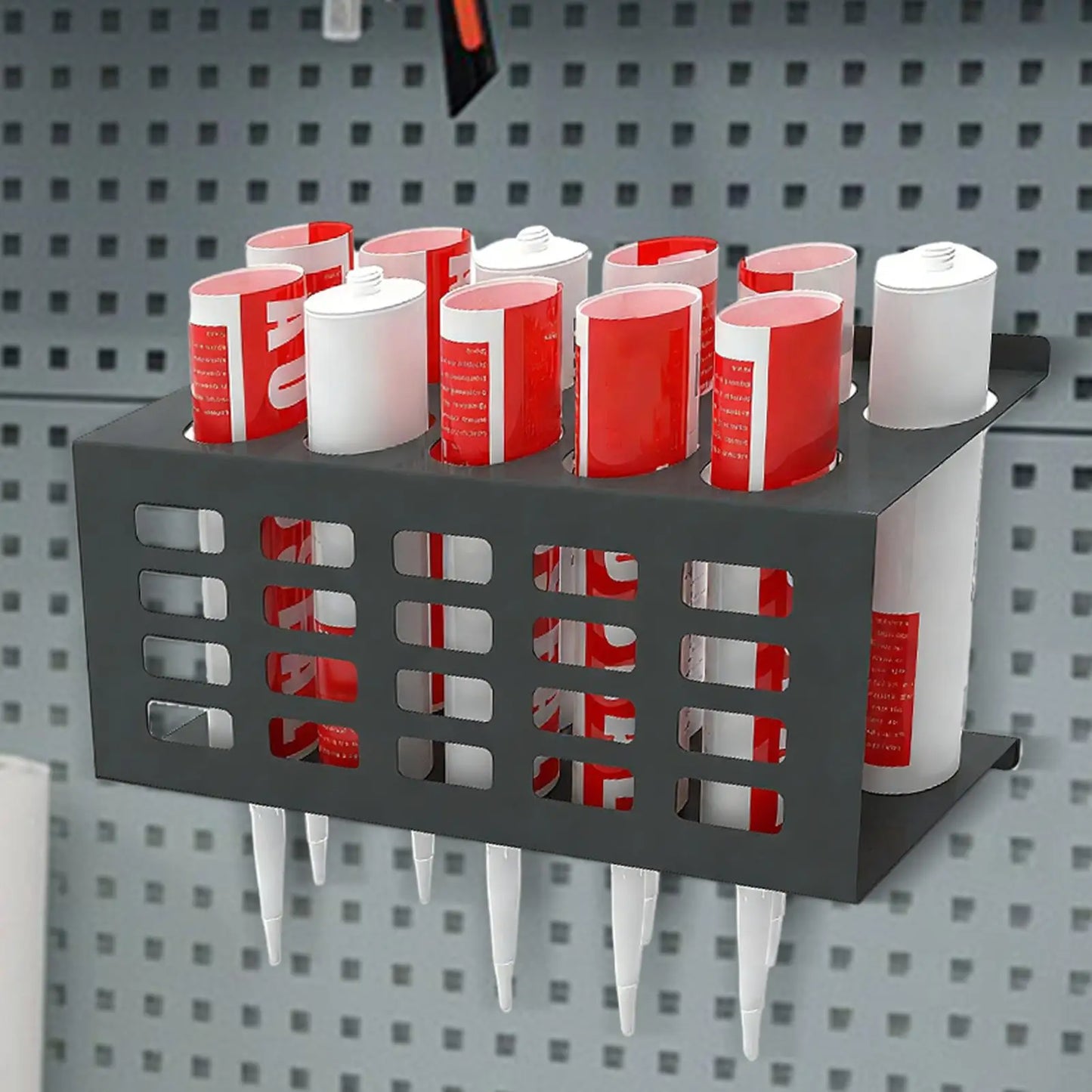 Wall-Mounted Steel Caulk Tube Holder Rack – 11-Hole Organizer