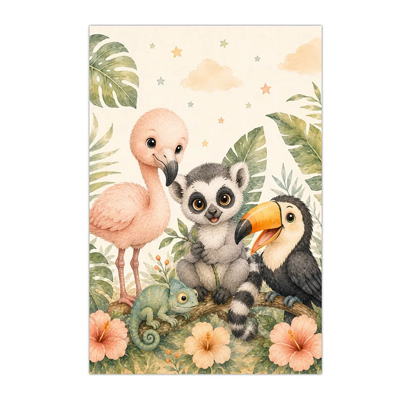 Jungle Animals Wall Art Safari Wildlife Canvas Painting Cute Cartoon Poster Print For Kids Room Nursery Wall Decor Peaceful Pleasures Health and Wellness 05 50x70cm NoFrame China Mainland