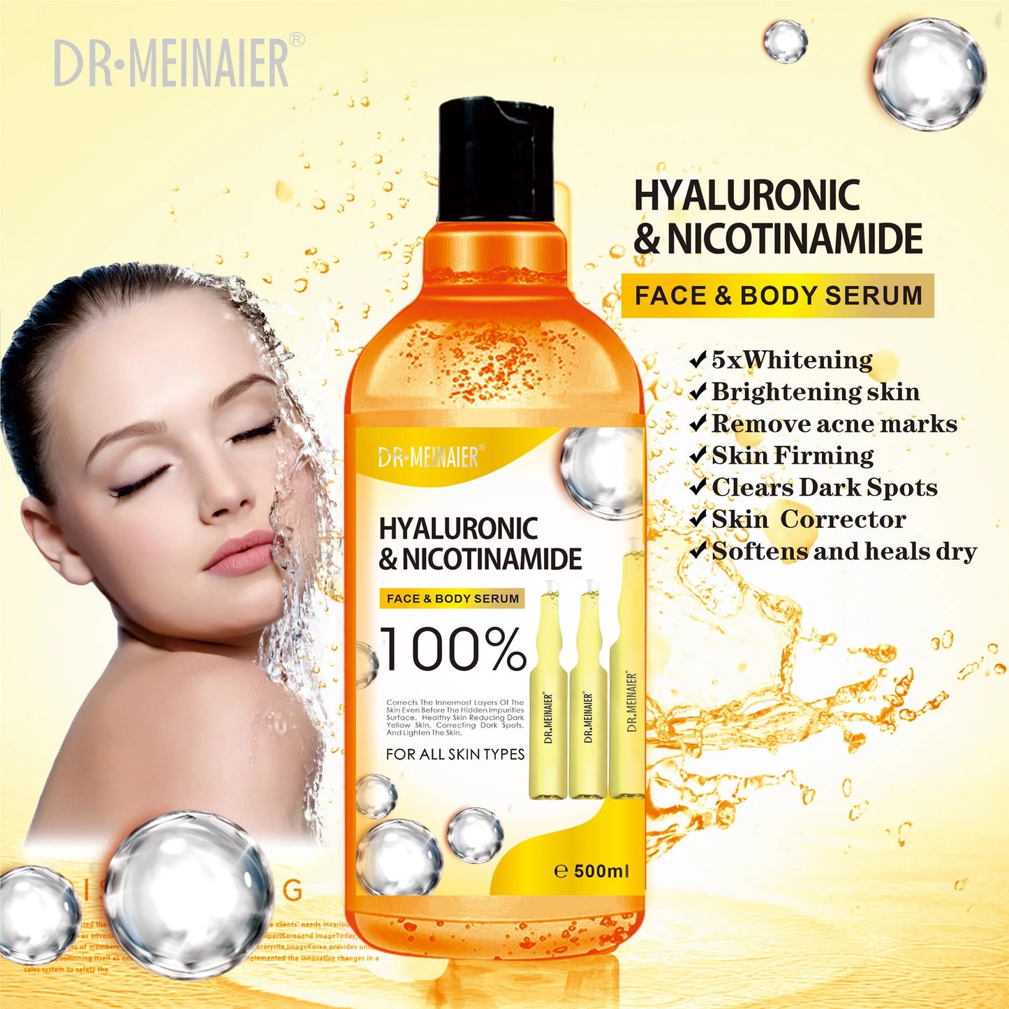 500ML Vitamin C AHA HYALURONIC& NICOTINAMIDE Face Serum Spots Eraser Corrector Whitening Moisturizing Lightening Body Cream Peaceful Pleasures Health and Wellness HYALURONIC Serum