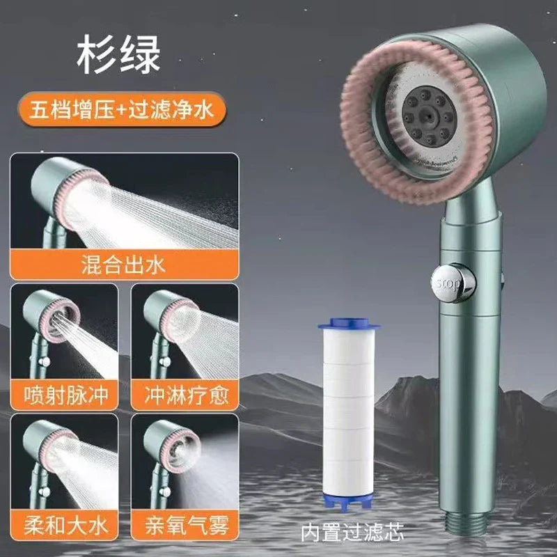5-Mode High-Pressure Handheld Shower Head with Filter & Stop Button