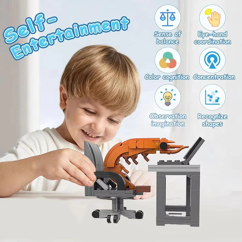 MOC Shrimp Model Figurines Building Block Prank Toy Puzzle Assembly