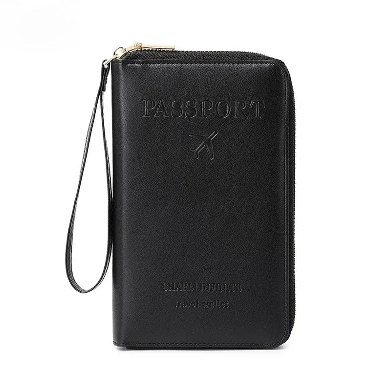 Travel Wallet Passport Holder with Wrist Strap & Card Organizer Travel Passport Wallet Peaceful Pleasures Health and Wellness Black