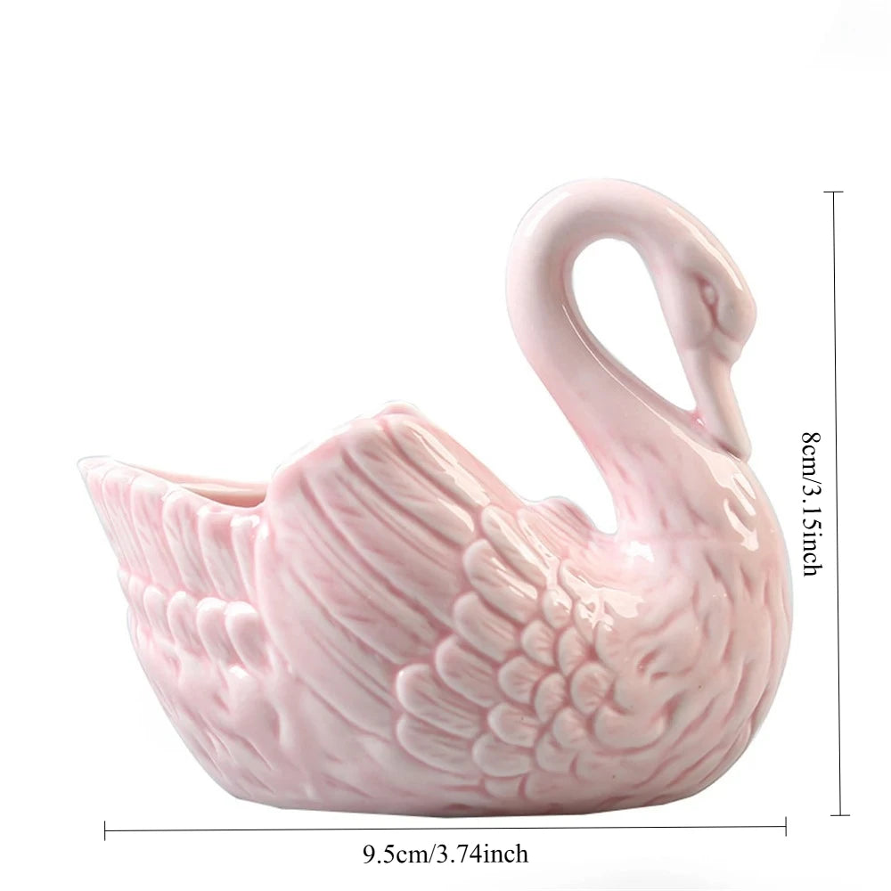 Swan Ceramic Ornaments Decoration Desktop Storage Box Tealight Candles Holder Flower Pot Home Decor Furnishings Peaceful Pleasures Health and Wellness pink 9.5x8.5cm