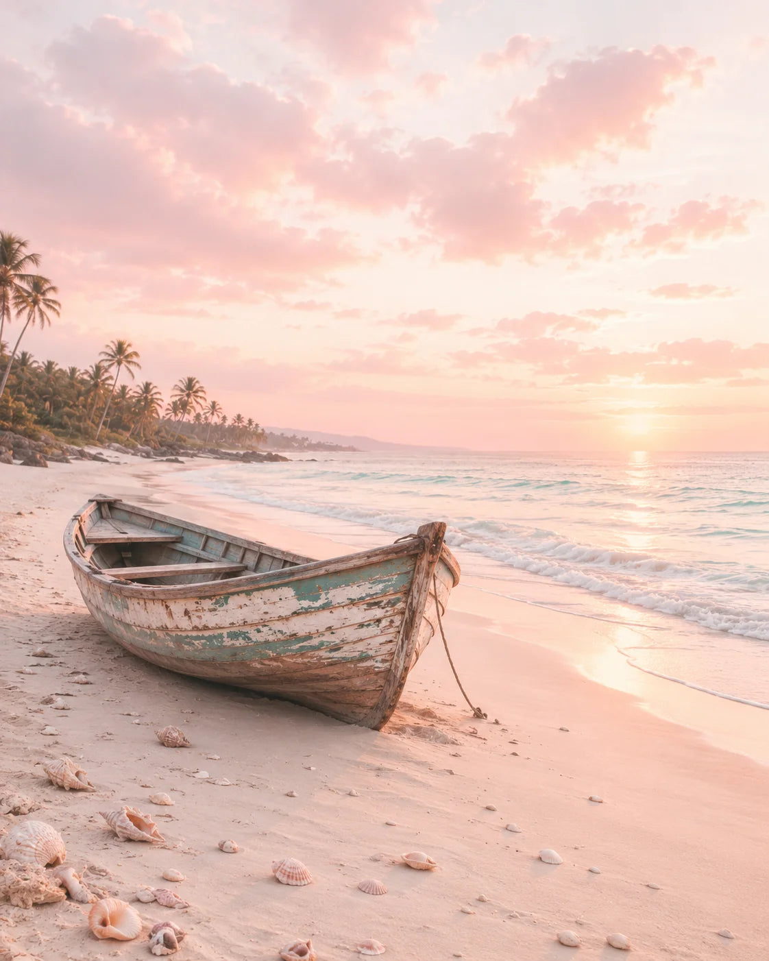 Nordic Coastal Beach Wall Art Pink Sunset Canvas Painting Tropical Ocean Palm Tree Poster Print Living Room Decor Peaceful Pleasures Health and Wellness 01 20x25cm No Frame China Mainland